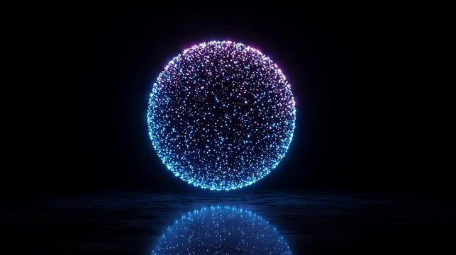 A vibrant glowing sphere with colorful sparkles against a dark backdrop.