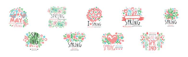 Spring and May Floral Label Original Design Vector Set
