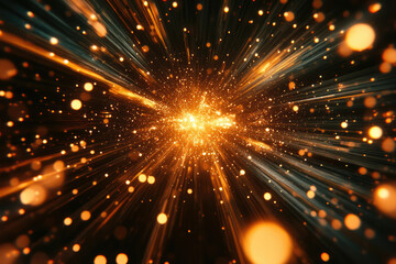 Fototapeta premium A dazzling burst of golden light and particles, radiating outwards in a mesmerizing cosmic explosion.