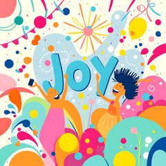 Celebration of Joy: Illustration of people surrounded by festive decorations, embodying happiness, and exuberance. 