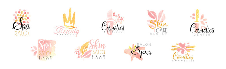 Spa and Cosmetics Salon Logo and Label Design Vector Set