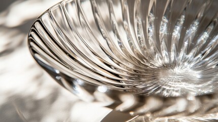 Elegant Glass Bowl with Intricate Ribbed Design and Soft Shadows