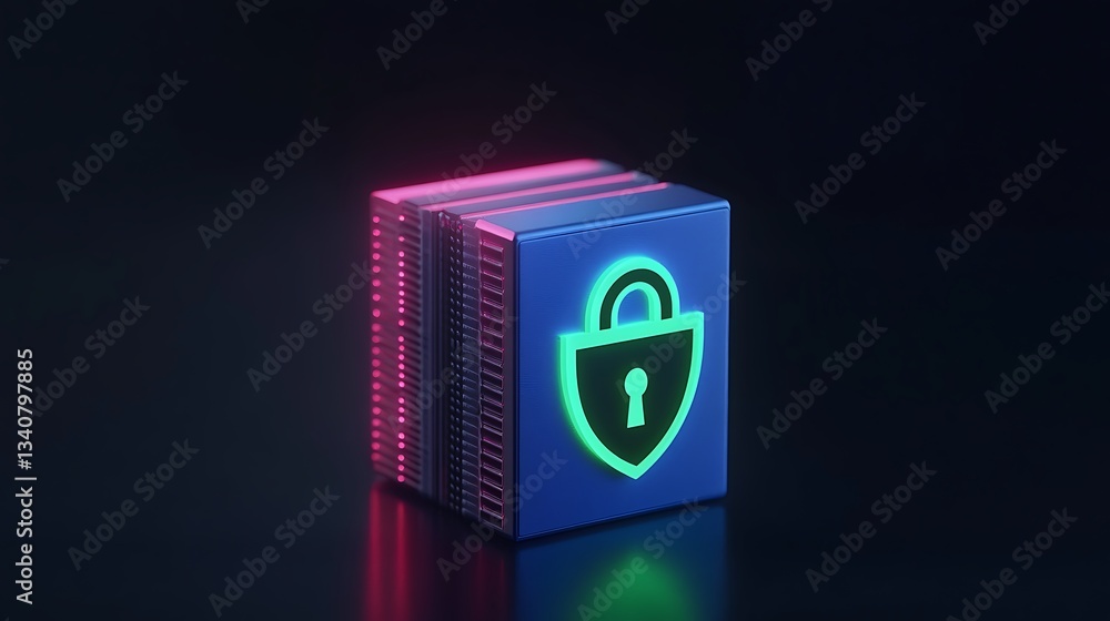 Poster glowing digital security icon in a modern abstract design representing online protection and cyberse