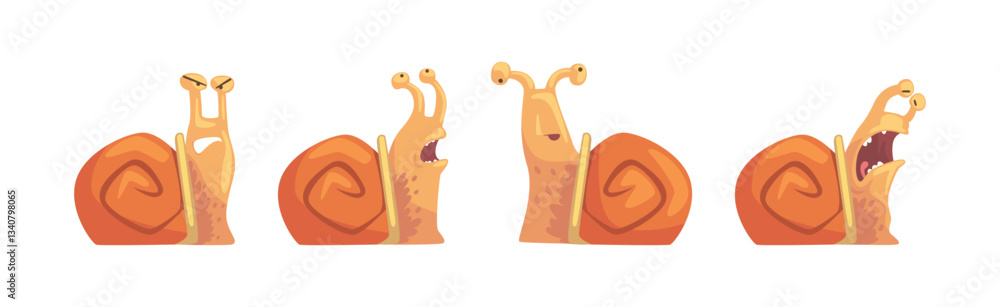 Aufkleber funny snail with spiral shell show different emotion vector set