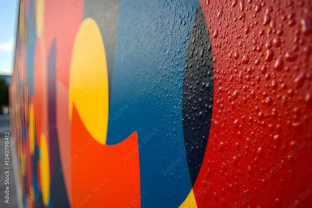 Poster colorful geometric mural: capturing a vibrant, close-up perspective of a geometric mural, showcasing