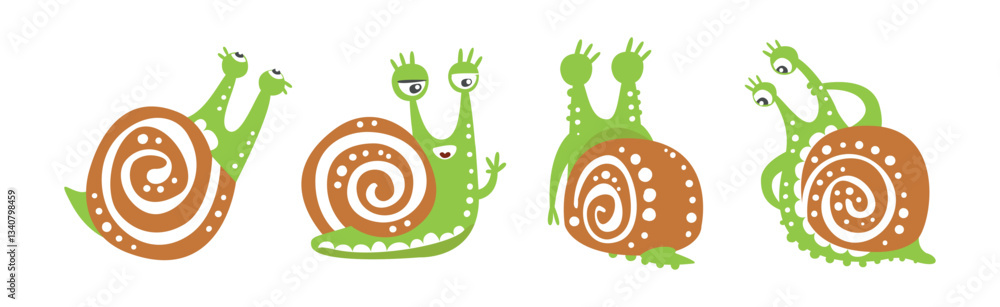 Aufkleber funny snail with spiral shell show different emotion vector set