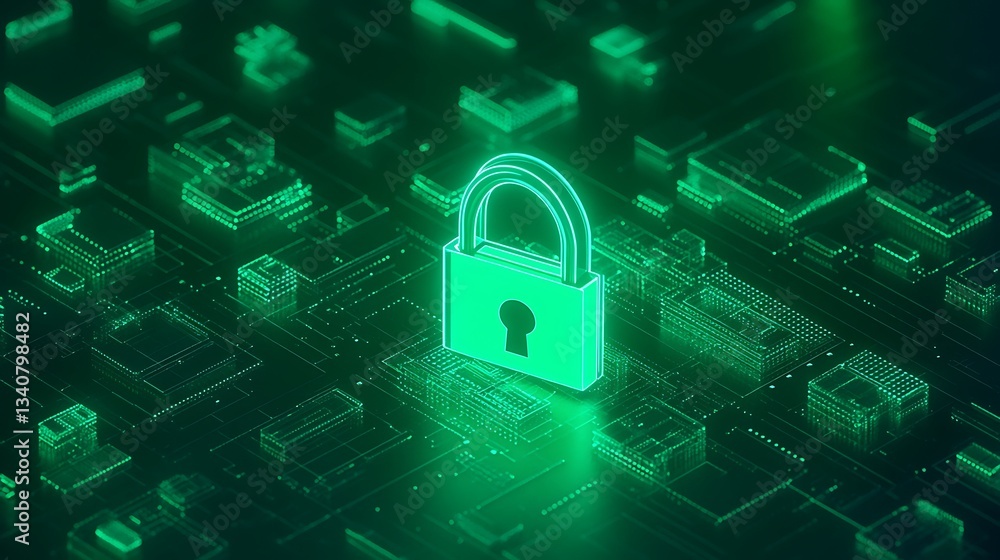 Aufkleber green digital lock icon on circuit board background representing cybersecurity and data protection