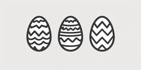 Easter eggs sleek black line-art logo of three stacked Easter eggs, each featuring different geometric patterns and shapes on one side the egg and blank one side 