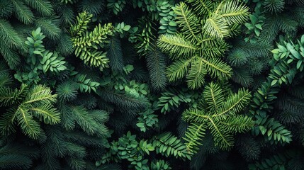 Fototapeta premium A lush and vibrant collection of green leaves from different plants, showing a dense and natural foliage, perfect for creating a calming, peaceful atmosphere