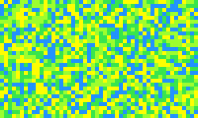 Vibrant pixel art background featuring a chaotic yet visually appealing blend of bright yellow, lime green, and sky blue squares.