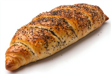 Appetizing seeded golden bread loaf offering fresh crisp taste on white background bakery style showcase