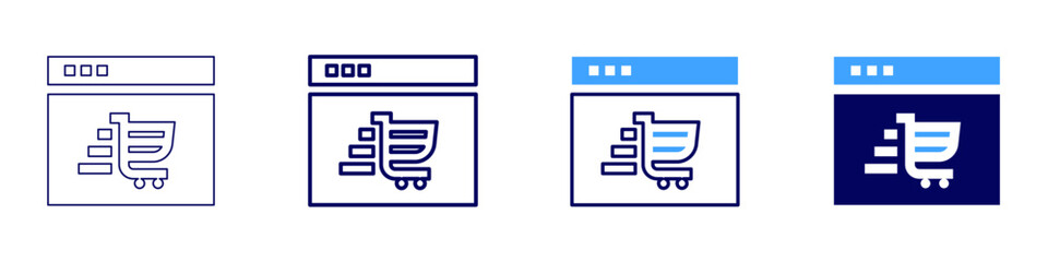 Virtual storefront design icon in 4 different styles. Thin Line, Line, Bold Line, Duotone. Duotone style. Editable stroke