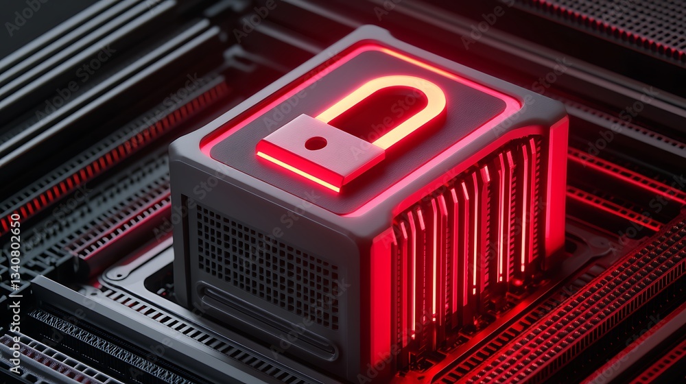 Poster modern secure data storage device with illuminated lock icon and high-tech design for data protectio