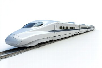 A high-speed bullet train isolated on a white background, emphasizing its aerodynamic shape and advanced technology