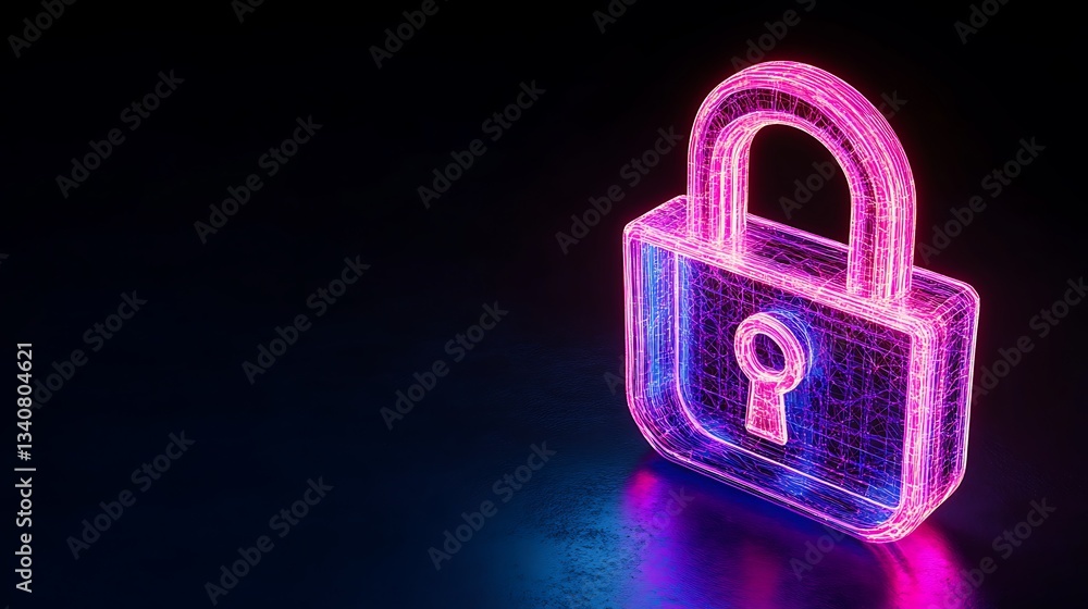 Aufkleber neon lock icon with digital glow for cybersecurity and data protection concepts in futuristic style