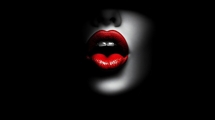 Obraz premium Close-up of red lips against a dark background, emphasizing beauty.