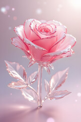 Pink rose sculpture crafted from crystal glass, showcasing surreal beauty and refined artistry