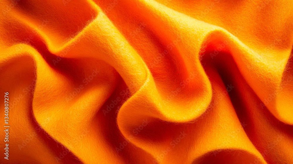 Poster vibrant orange fabric draping elegantly with soft texture and subtle folds captured in close-up view