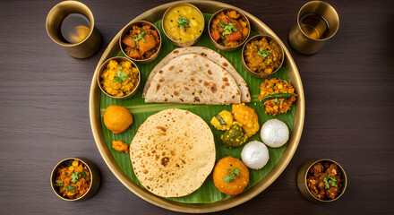 Traditional Indian thali meal with chapati