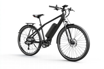 An electric bicycle isolated on a white background, showcasing its lightweight frame, battery, and modern urban design