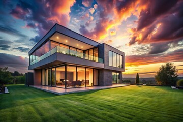 Stunning Modern House Evening Landscape - Architectural Photography