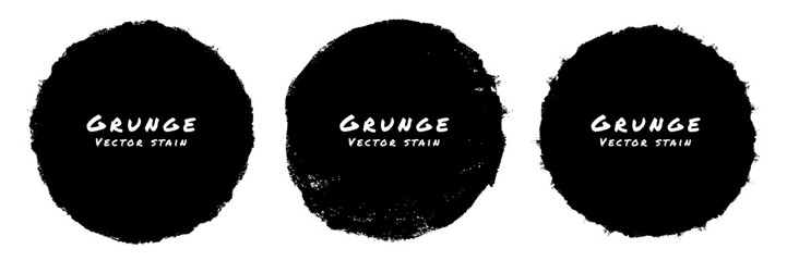 Set of hand drawn grunge circle frames. Sale banners. Black grunge round spots. Vector Illustration