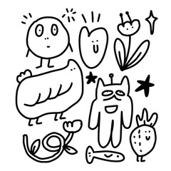 outline of cute doodles for templates.