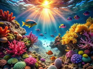 Stunning Underwater Scene: Sunbeams & Plastic Pollution - Tilt-Shift Photography
