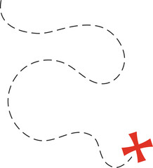 Treasure map element. A reddashed line and red X mark ink on the map, the treasure map with a dotted line, X marks the spot, dashed line to an X