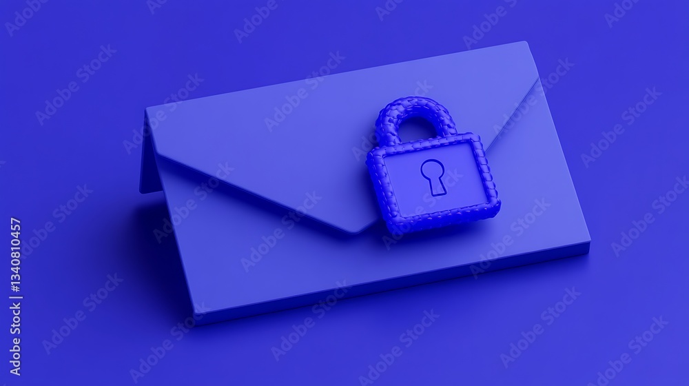Poster secure communication concept with an envelope and a padlock symbol on a blue background