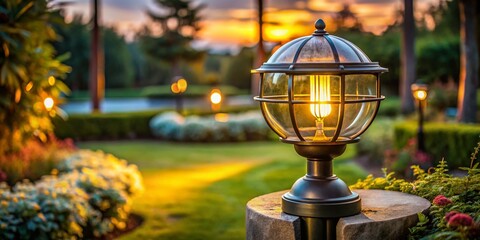 Fototapeta premium Stylish Outdoor Lamp with Protective Globe - Garden Lighting