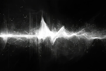 Abstract wave form of white particles on a transparent background, digital art.
