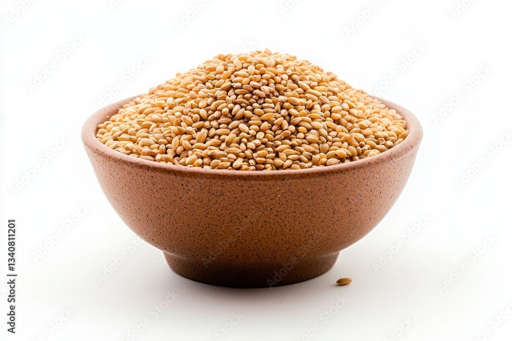 Poster overflowing abundance of golden rye grain filling rustic bowl against neutral backdrop ample copy sp
