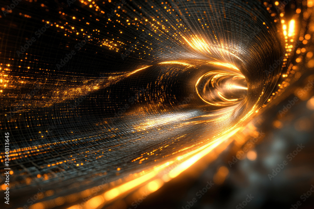 Poster A glowing tunnel of digital data streams, a mesmerizing vortex of light and technology.