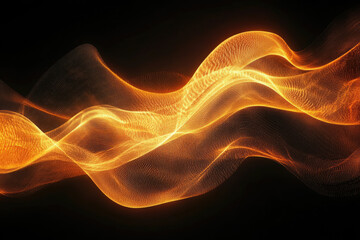 Fototapeta premium Abstract golden wave of particles, flowing smoothly in dark background. Dynamic, elegant and luxurious digital art.