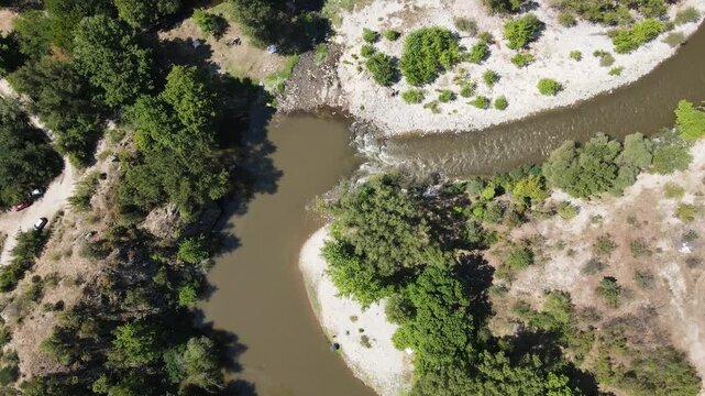 Aerial view of Struma River passing through the Kresna Gorge, Bulgaria