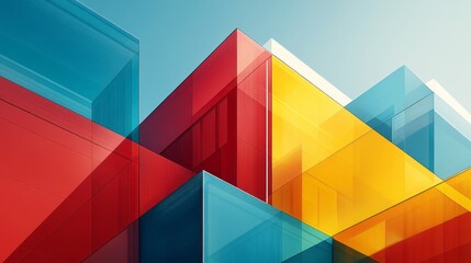 Fototapeta premium Abstract geometric composition featuring primary colors and transparent shapes