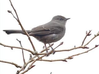 Fototapeta premium Gray Catbird Perching on Tree Branch. Isolated on White Background, showcasing fauna and feather in nature