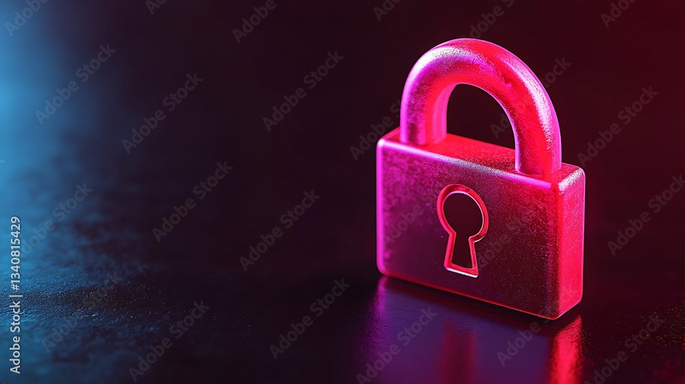 Aufkleber vibrant 3d render of a glossy padlock on a dark background with neon highlights for security concept