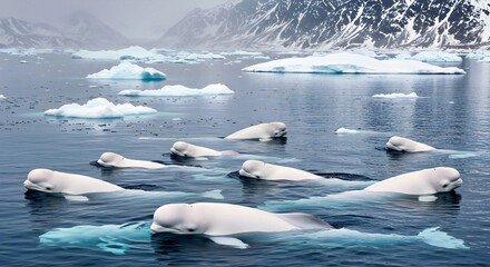 A Pod of Beluga Whales Swimming in the Icy Waters of the Arctic Ocean_