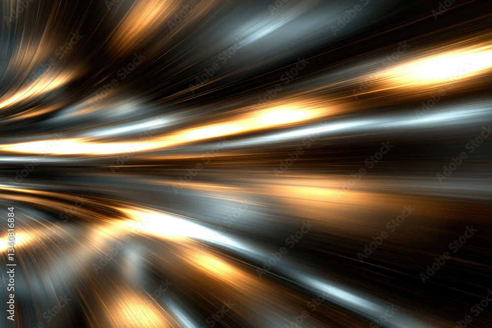 Poster Abstract motion blur artwork with streaks of gold and silver, creating a dynamic and energetic visual.