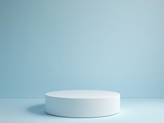 Clean, modern showcase pedestal in a soft blue setting.