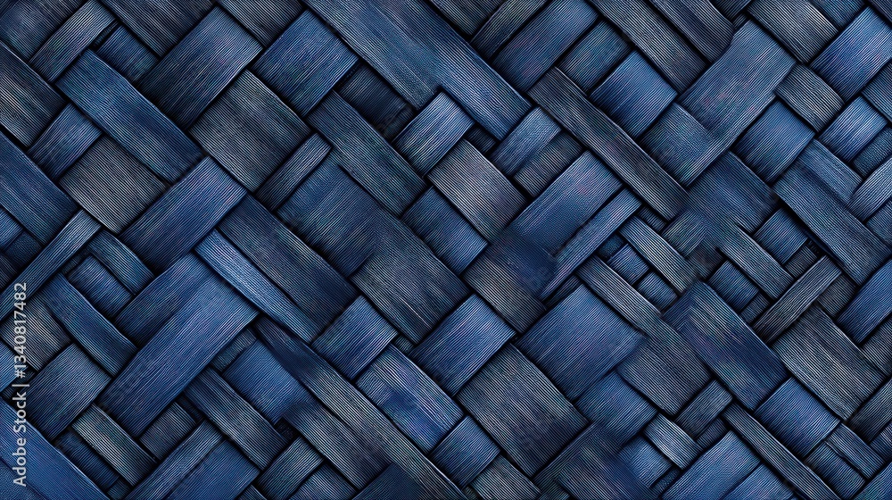Poster a textured blue woven pattern displaying intricate interlacing designs, creating depth and visual in