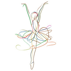 Fototapeta premium Line drawing ballerina art colorful ballet vector