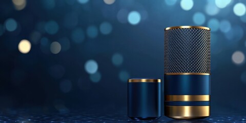 Elegant Blue and Gold Condenser Microphones for Professional Recording Studio Setup