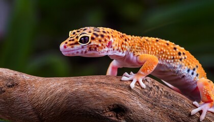 Obraz premium stunning orange leopard gecko on wood