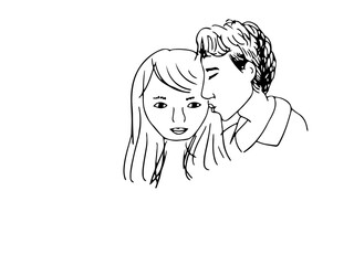 벡터 로멘틱 커플 드로잉 일러스트레이션