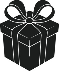 3D Gift Box Silhouette with Ribbon Bow - Vector Illustration