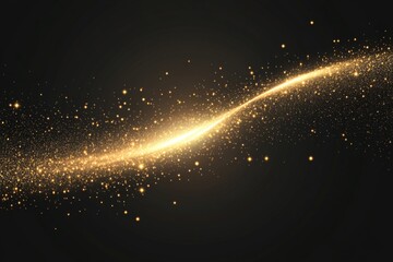 Obraz premium Abstract gold glitter light effect on a black background with bokeh and glowing lines.