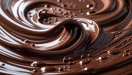 close-up of swirling, glossy chocolate creates a mesmerizing texture, highlighting the rich fluidity and decadent allure of gourmet dessert confectionery.